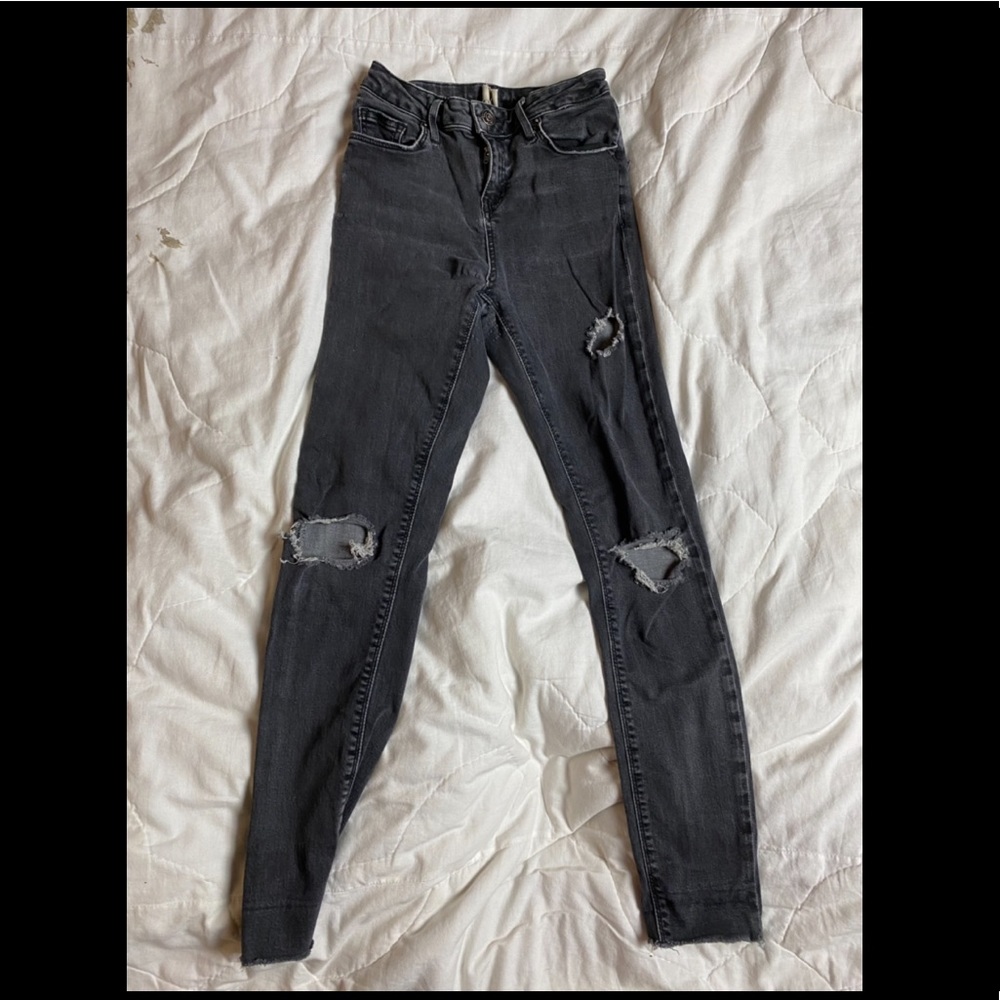 Top shop high waist ash black ripped skinny jeans
